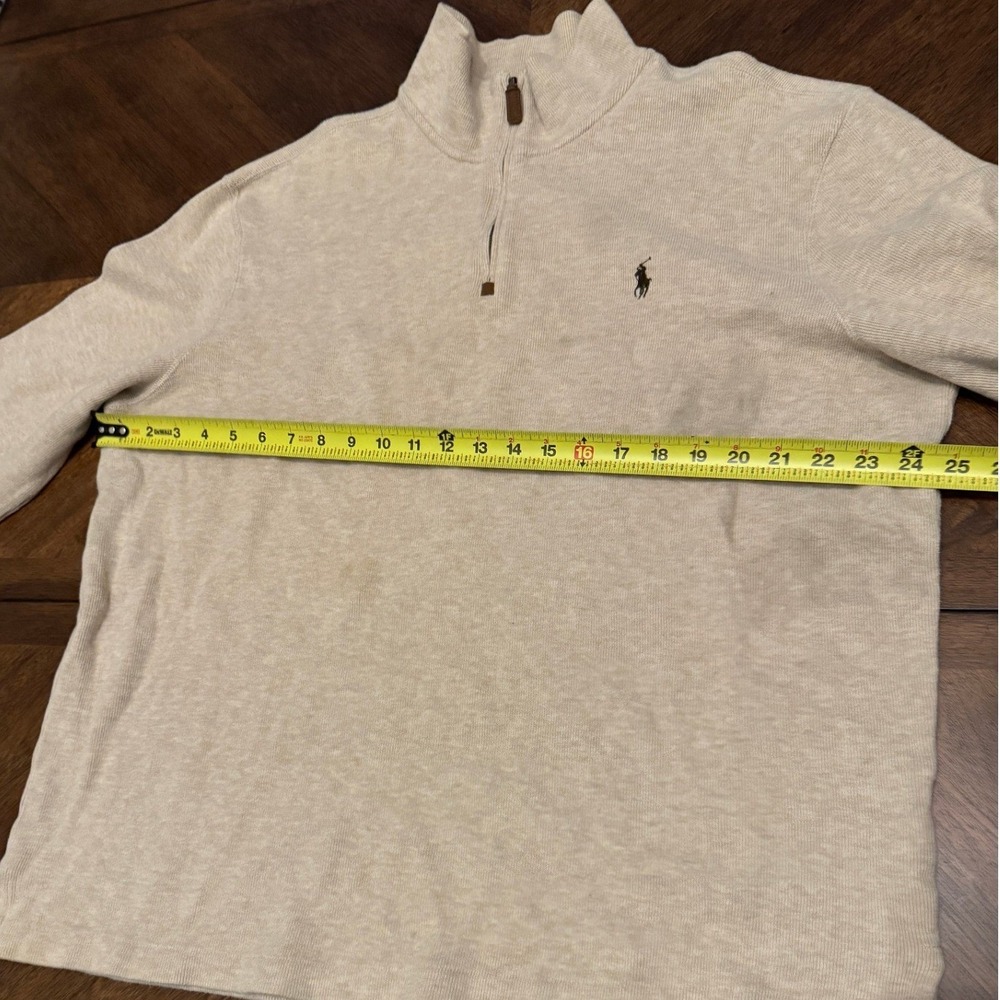 Polo Ralph Lauren Mens XL Quarter Zip Pullover Sweater Beige Heather Pony Logo - Picture 7 of 9